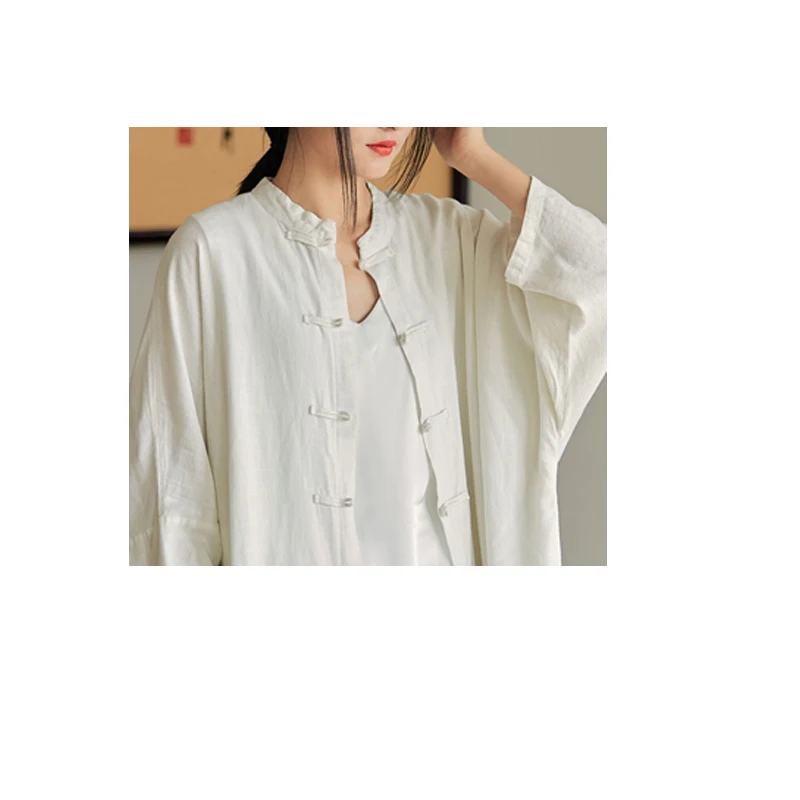 FengBaoyu Hochwertiges, langärmliges Damen-Freizeithemd aus Leinen im Retro-Stil mit Knöpfen – ideal für Freizeit und Entspannung während Ihres Feierns