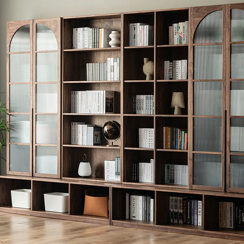 Nordic solid wood combination bookcase living room floor-to-ceiling bookshelf whole wall display cabinet