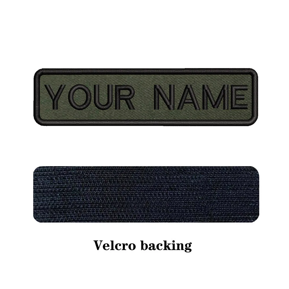 10 x 2,5 cm, Armeegrüner Hintergrund, Stickerei, individueller Name, Text-Patch, Streifen-Abzeichen, zum Aufbügeln oder Träger-Patches für Kleidung