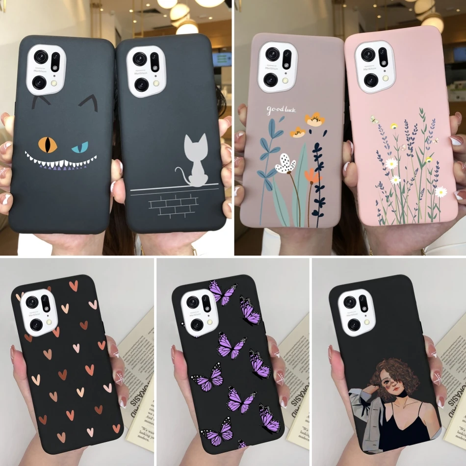 For Oppo Find X5 Pro Lite Phone Case Butterfly Matte Silicone Shockproof Black Cover For Oppo FindX5 X5Pro X5Lite Funda Coque