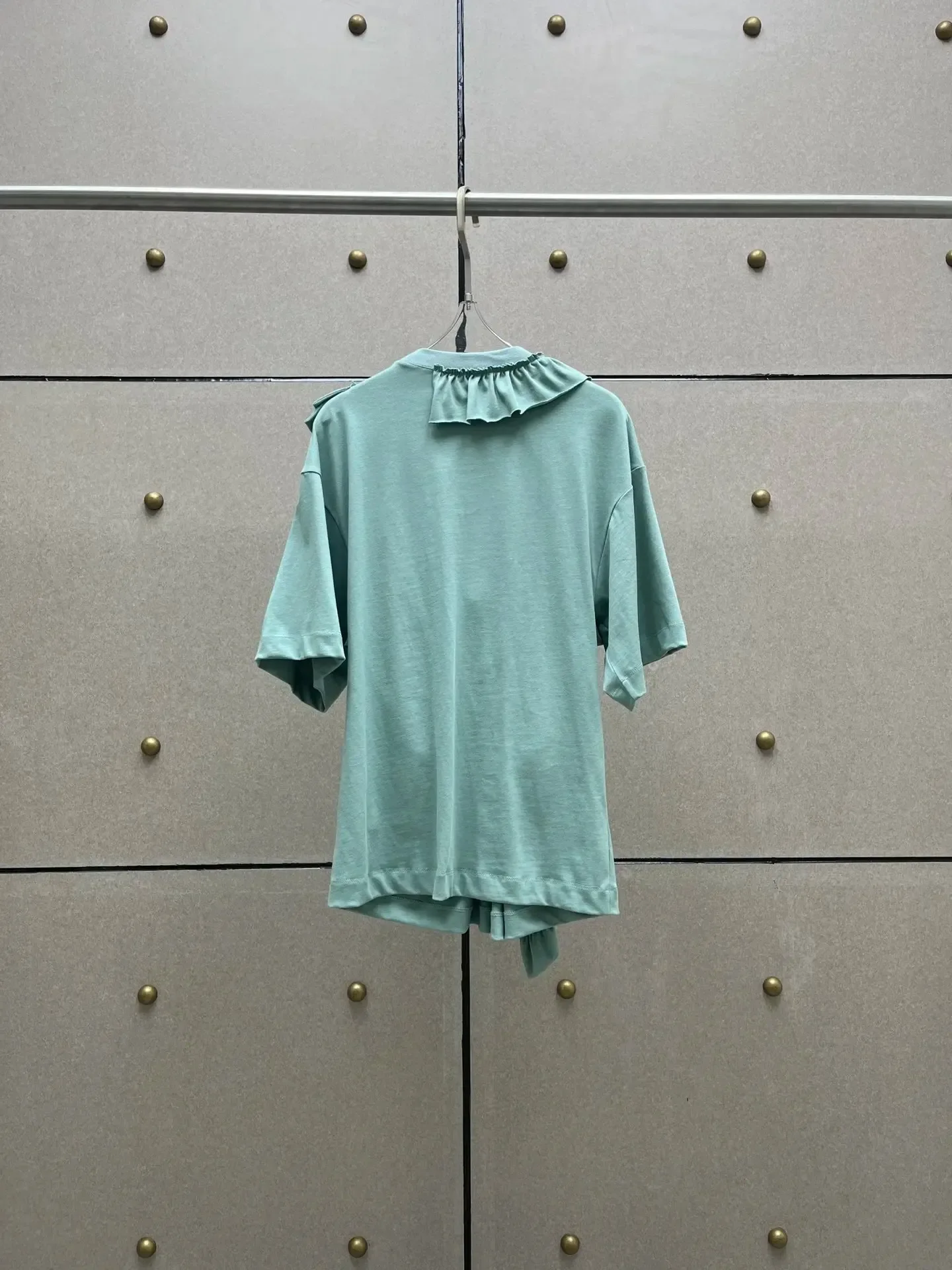 2024 Summer Green Ruched Ruffles Short Sleeve T-Shirt