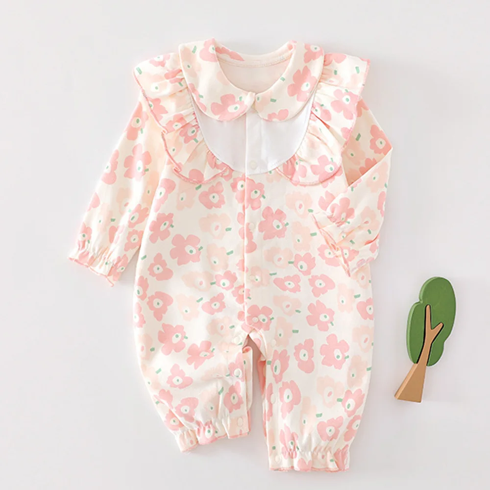 Baby Girl Autumn Clothes 100% Cotton Floral Princess 1st Birthday Baby Rompers Christmas Baby Long Sleeve Jumpsuit