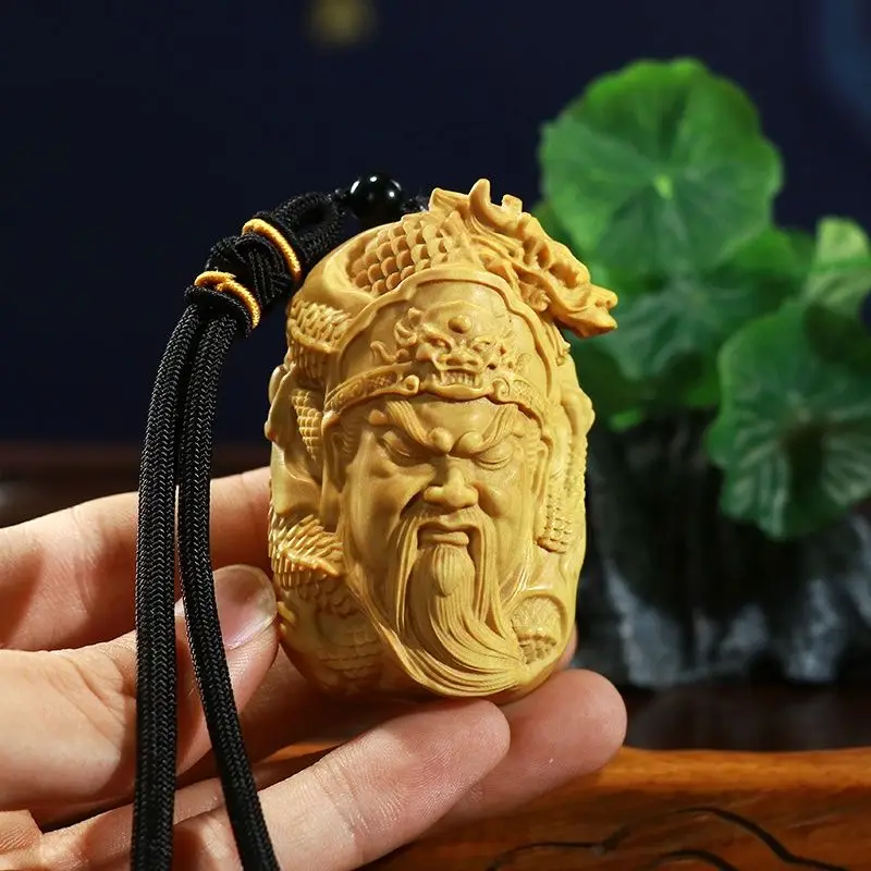 Huangyang Wooden Carving Gong Head Handheld Solid Wood Handle Guan Yu Martial God Of Wealth Car Pendant