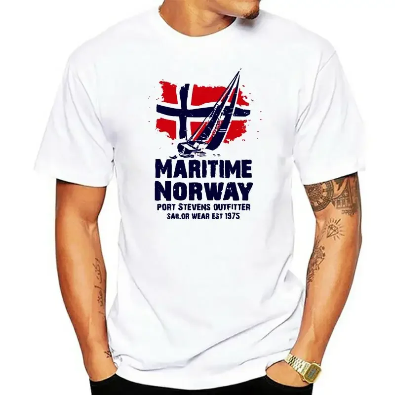 2024 Cool T Shirt Mens Vikiinng Maritime Sailing Norway Flag Tee Short Sleeve Cotton Shirts Mens Sail Norway Flag Boat T-Shirt