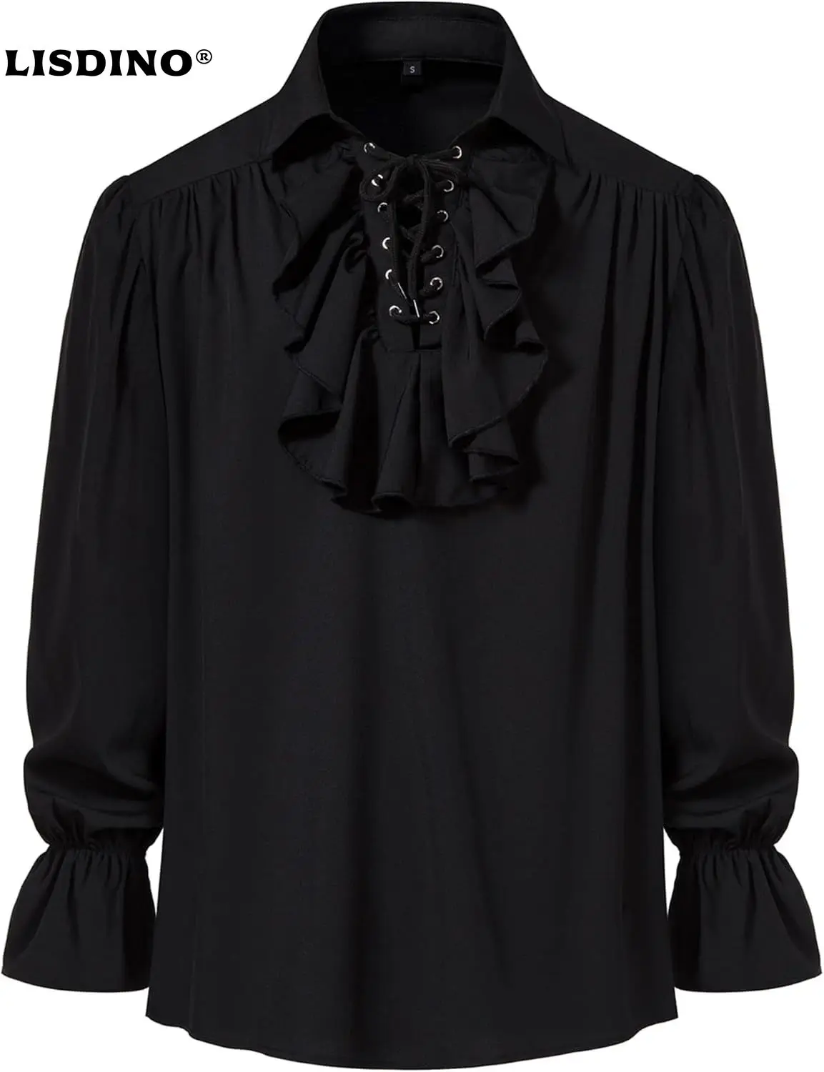 

1Men's Retro Renaissance Steampunk Victorian Long Sleeve Jabot Collar Medieval Pirate Lace Up Shirt Tops