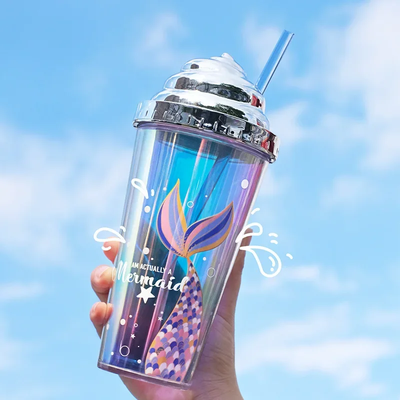 Creative Electroplated Straw Cup, High-value Portable Plastic Coffee Cups, Beverage Beer Cup,Couple's Birthday Gift Water Bottle