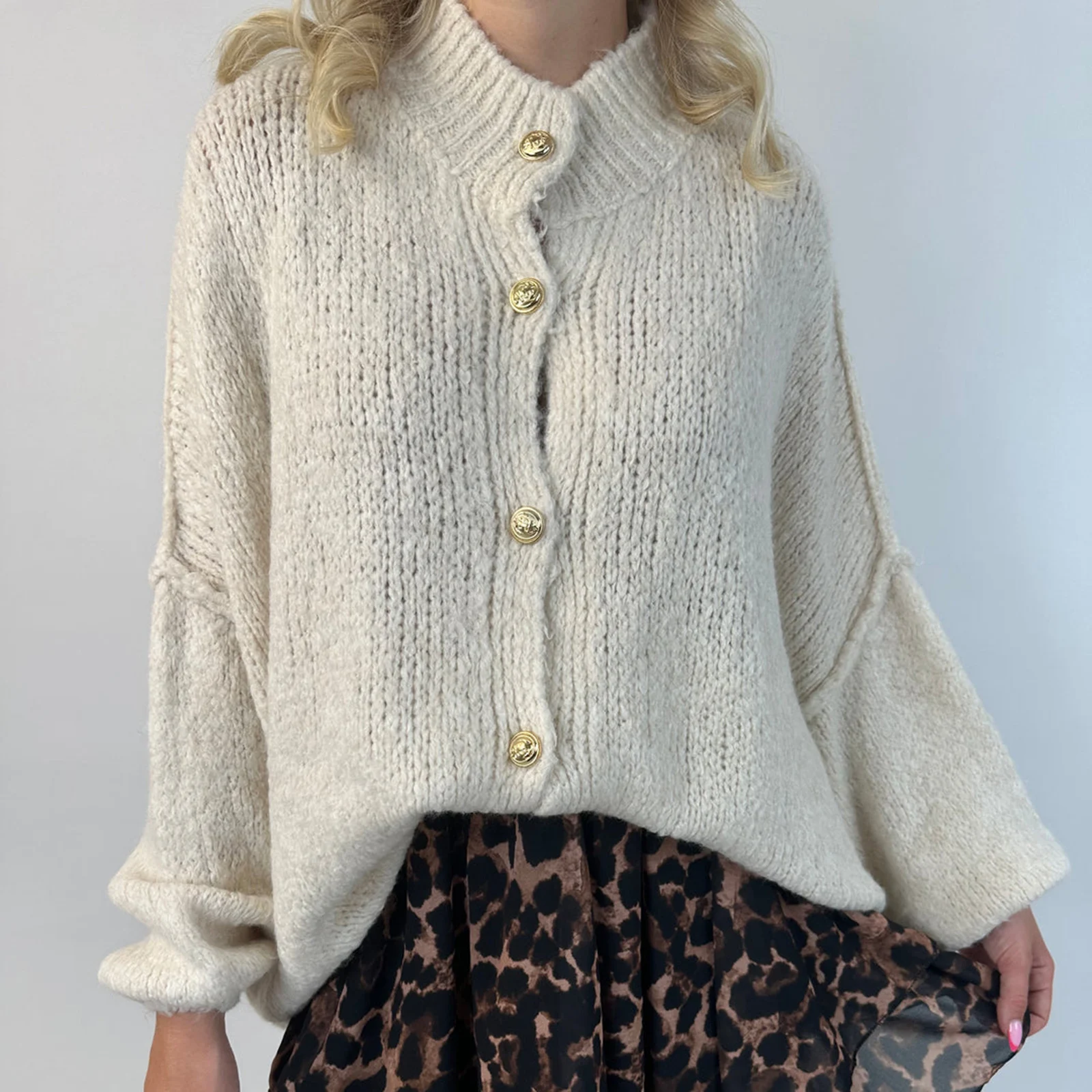 Womens Y2k Oversized Cardigan Sweaters Long Lantern Sleeve Knit Open Front Button Down Chunky Knitwear Spring Fall