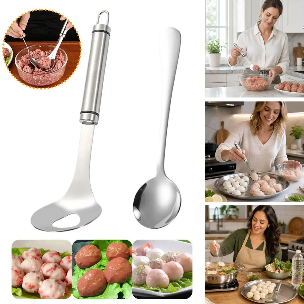 1kit Meatball Maker Spoon Stainless Steel Manual Meat Ball Squeezer Maker for Fish Balls Shrimp Balls Kitchen Gadget Meat Tools