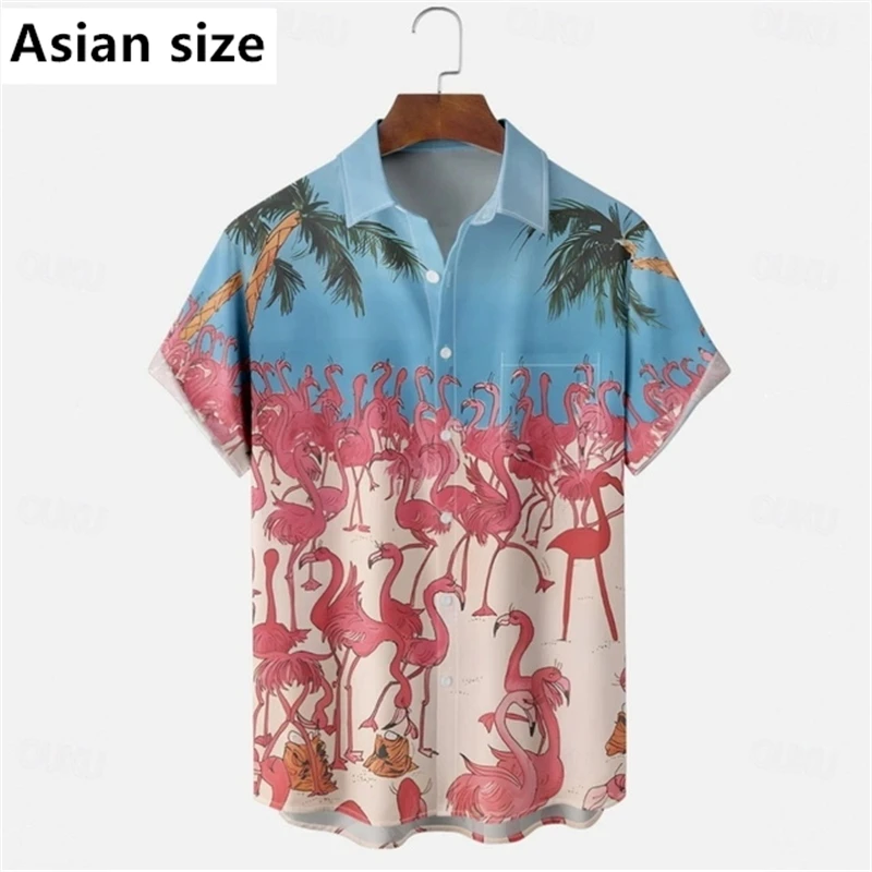 

3D Printed Flamingo Graphic Hawaiian Shirt For Men Women Aloha Shirts Summer Fashion Vacation Short Sleeve Tops New Y2k Blouse