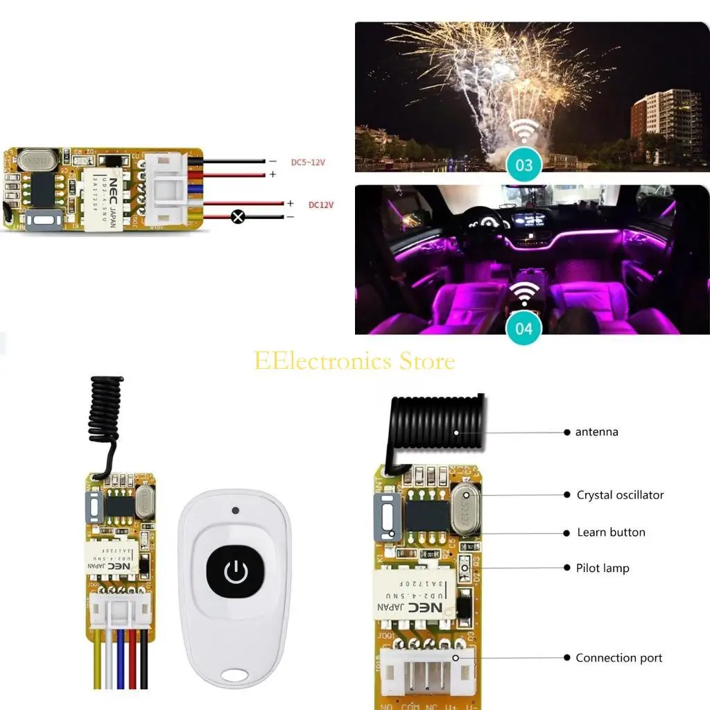 B03C AK LED 08A 12V Mini Relays Remote Control Switches Module Learning Button