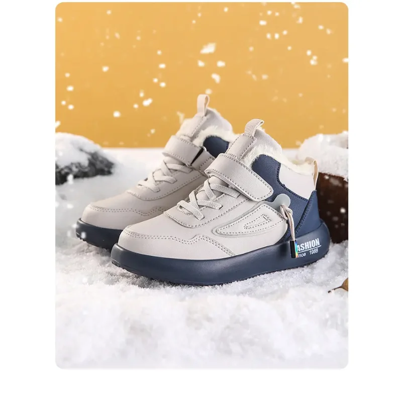 2024 ใหม่ฤดูหนาวรองเท้าเด็ก PU หนังกันน้ํากีฬารองเท้าเด็กรองเท้าบู๊ตหิมะเด็ก Warm Plush แฟชั่นรองเท้าผ้าใบ