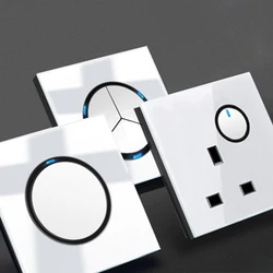 White Glass Panel Switch Button EU British Standard Round Reset Point Switch, Bedroom USB Switch Socket 1/2/3/4gangLED Indicator