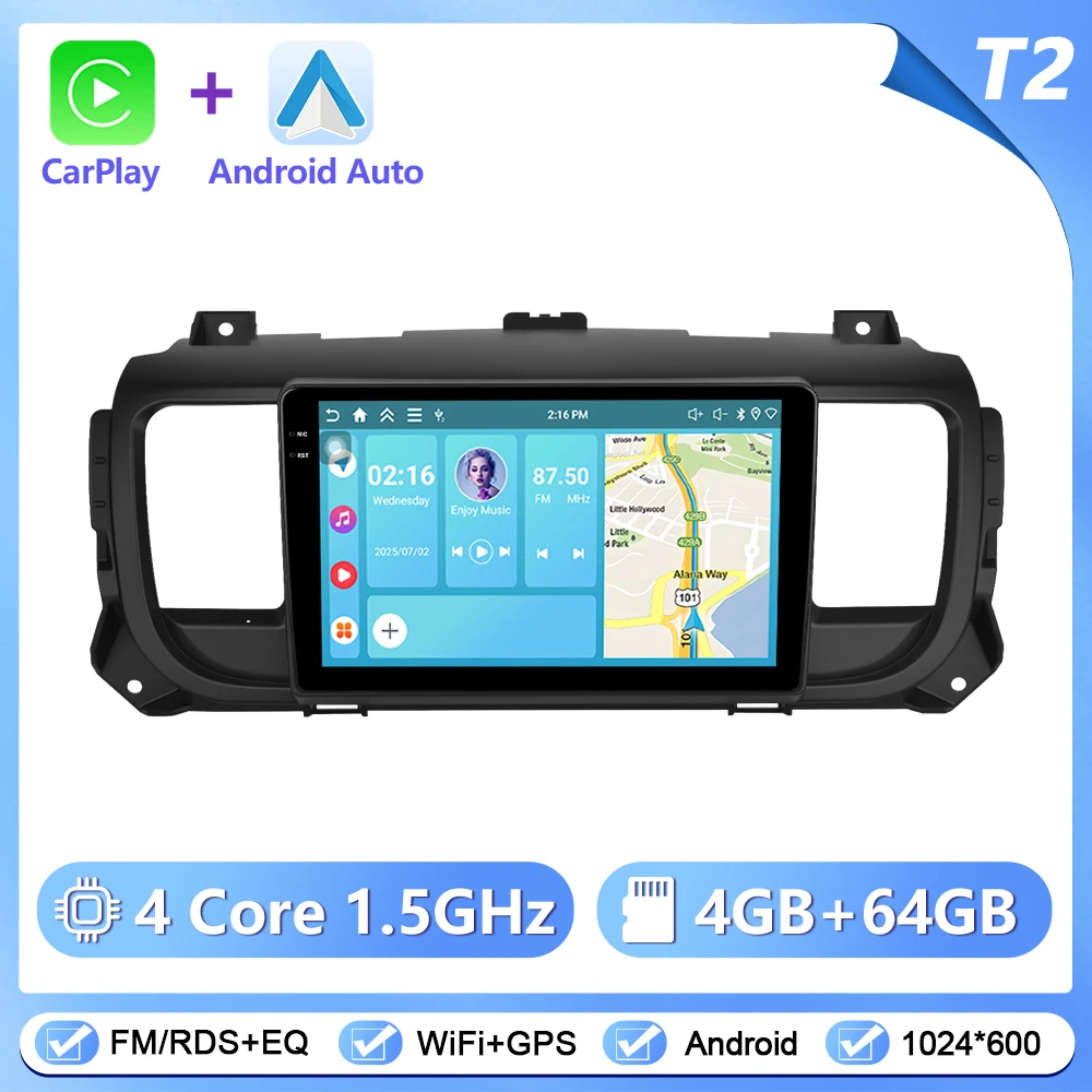 Podofo 9 inch autoradio voor Citroen Jumpy 3/Peugeot Expert/Toyota Proace 2016 draadloze CarPlay Android Auto WiFi GPS stereo