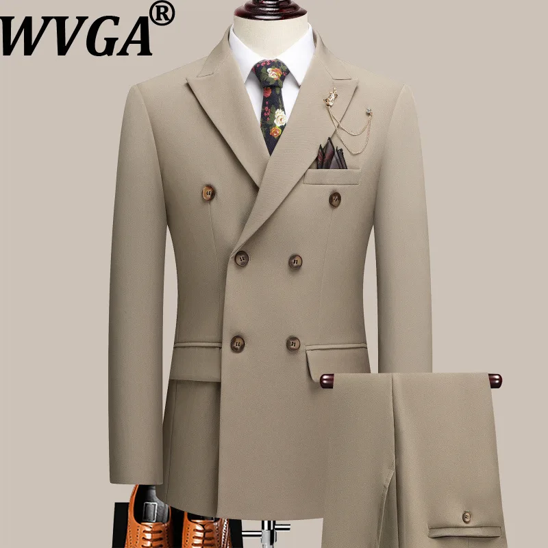 

WVGA Spring Autumn New Men Tide High-end Turn-Down Collar Blazer Niche Chic Casual Straight Suit Pants Two Pieces Set Ins W19321