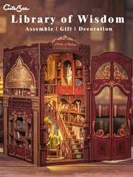 CUTEBEE DIY Book Nook Kit Miniature Dollhouse with Light Dust Cover Bookshelf Insert for Library of Wisdom