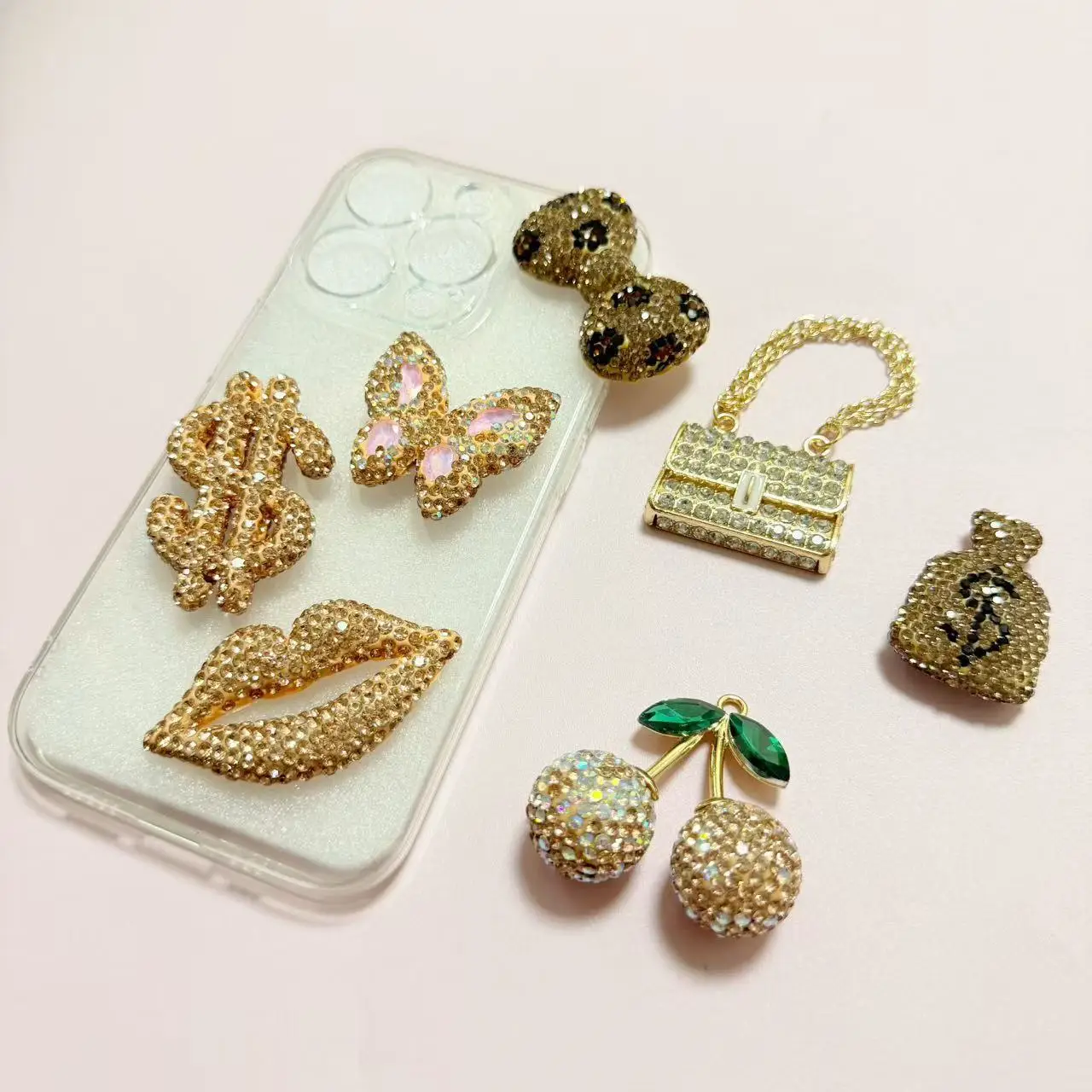 Bulk Supply Wealthy 2Pcs Autumn Champagne Artificial Diamond Bling Large Size Charms Junk Phone Case Decorations