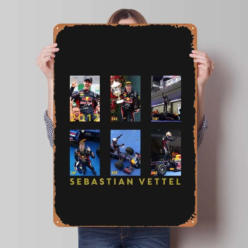 Sebastian Vettel Poster F1 Sports Tinplate Sign Gamer Room Decoration Home Custom Metal Signs for Wall Art Decoration Wand Deko