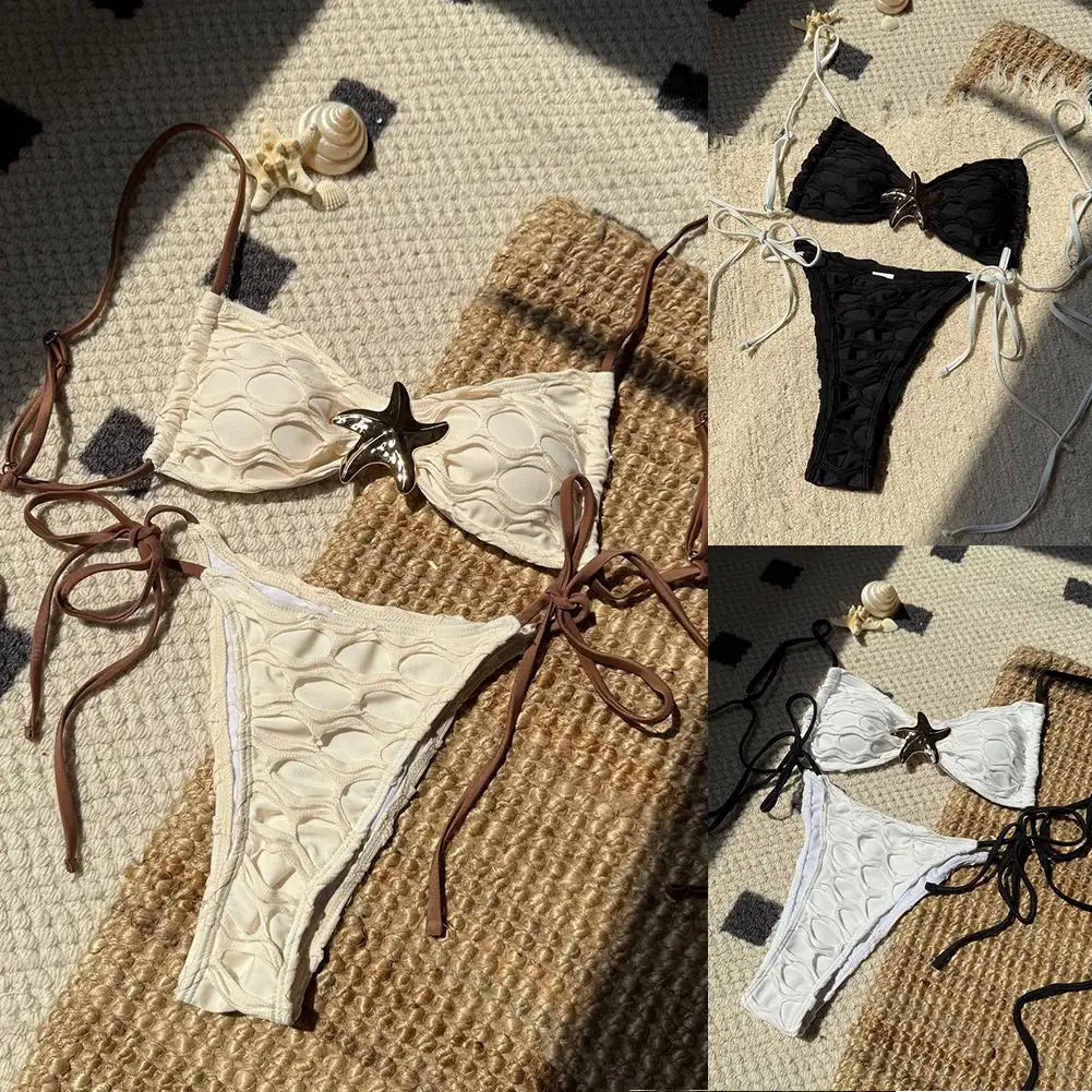 

Ladies' Solid Color Casual Mesh Splicing Drawstring Strap Bikini Split Women's Swimsuit Female Underwear Japanese Woman Panties