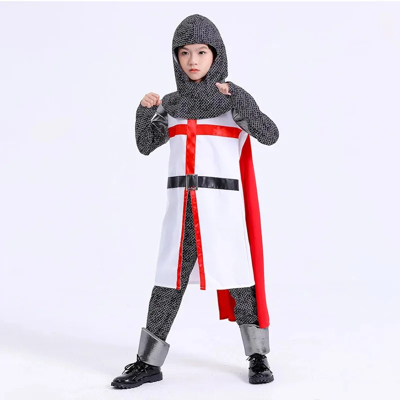Medieval Knights Templar Order The Crusaders Cloak Cosplay Halloween Costume for Kid War Robe Armor Catholicism Dress Carnival
