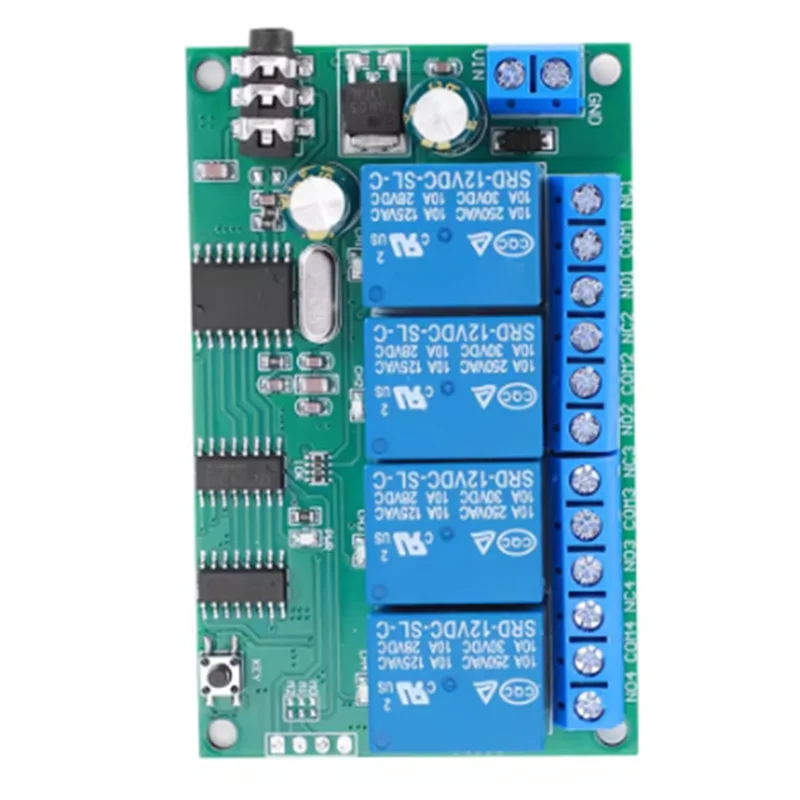 FULL-AD22B04 DTMF Audio Decoder 4 Channel Relay DC 12V Non-Locking/Self-Locking Interlocking/Time Delay Controller