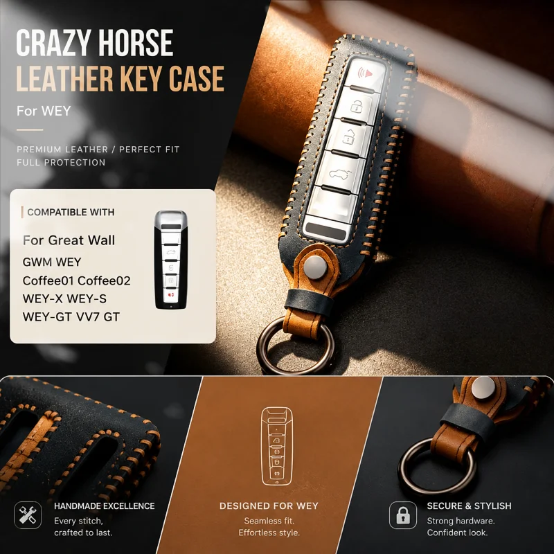 

Leather Car Key Case Cover For Great Wall GWM WEY Coffee01 Coffee02 WEY-X WEY-S WEY-GT VV7 GT Auto Protect Shell Bag Accessories