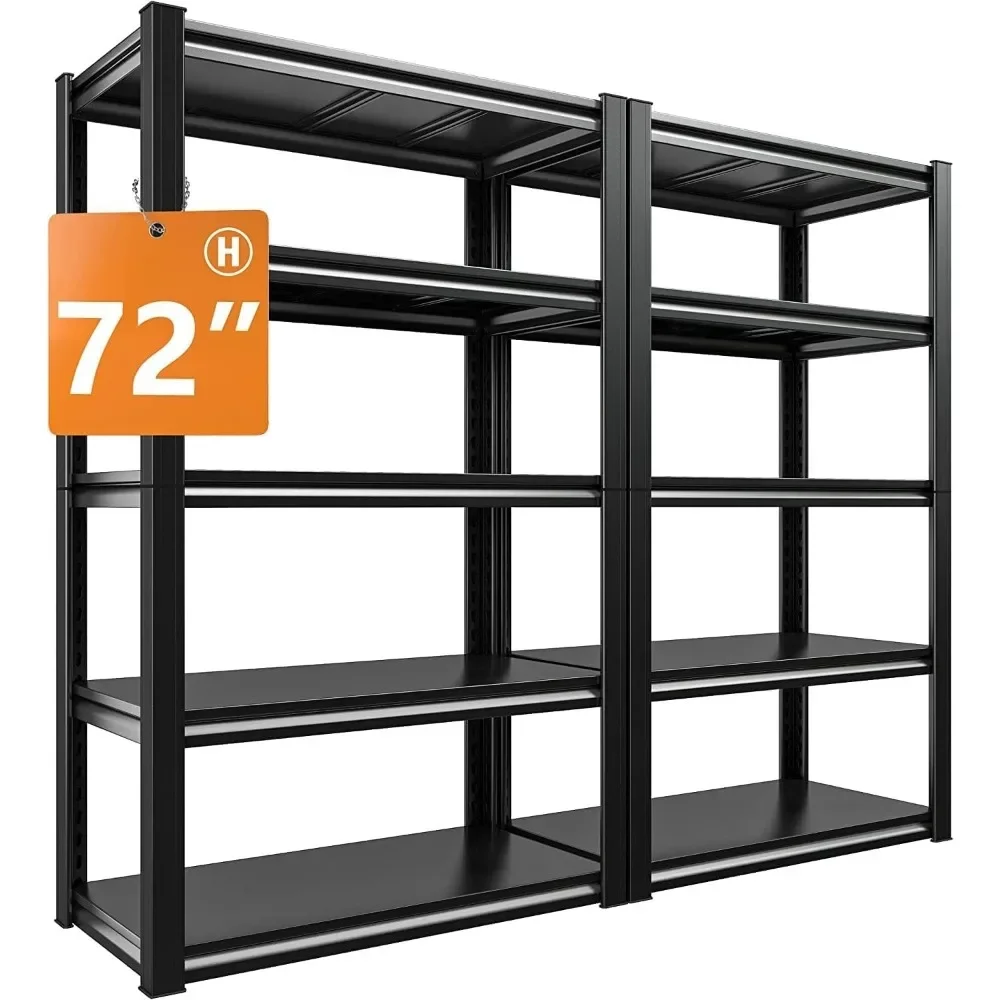 72''H Garage Shelving Heavy Duty Garage Storage Shelves Load 2000 LBS Adjustable Metal Shelves for Storage 5 Tier Storage Rack