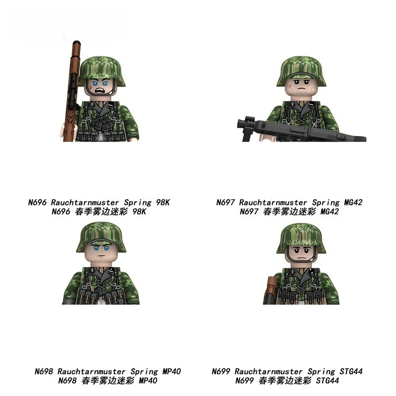 New Military Series Army German Spring Camouflage Soldier 4.5cm Building Blocks Infantry Figures Helmet Bricks Assembly Toys