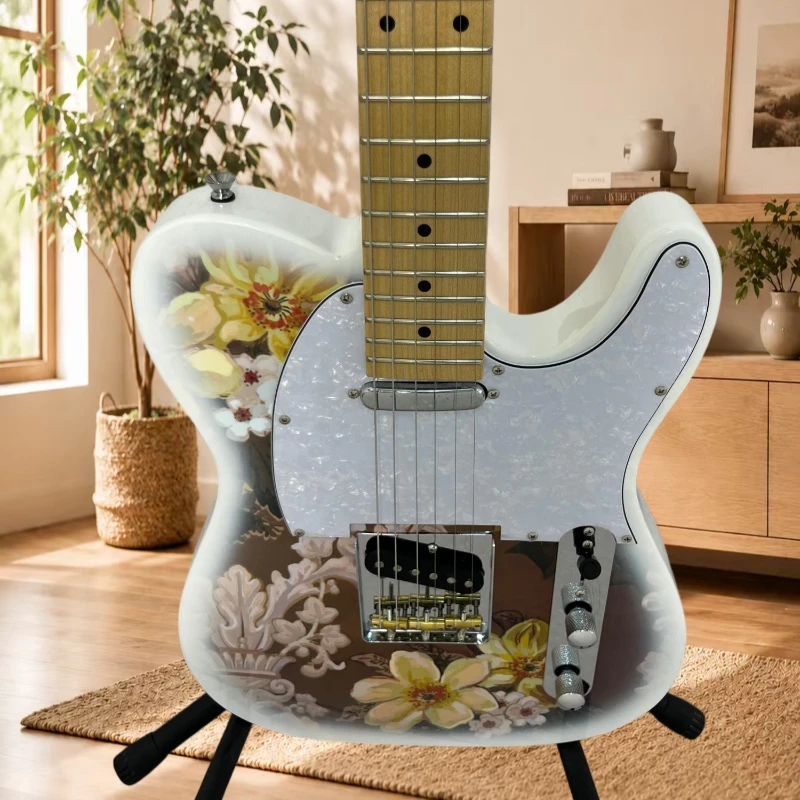 TLE Electric Guitar Retro Floral Gradient Floral Relief Painted Maple Wood Neck Long-lasting Stable Sound Accuracy Free Delivery