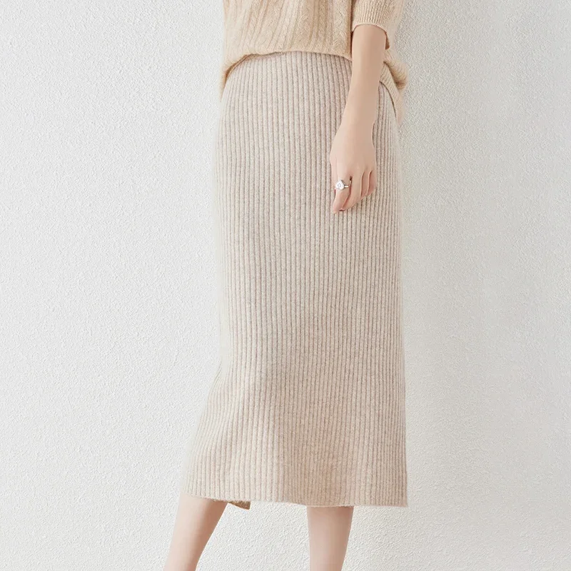 2023 New Arrival Autumn and Winter 100% Wool Knit Skirt Women\'s High Waist Skirt Fashion Soft Quanlity Elastic Knit Girl Clothes