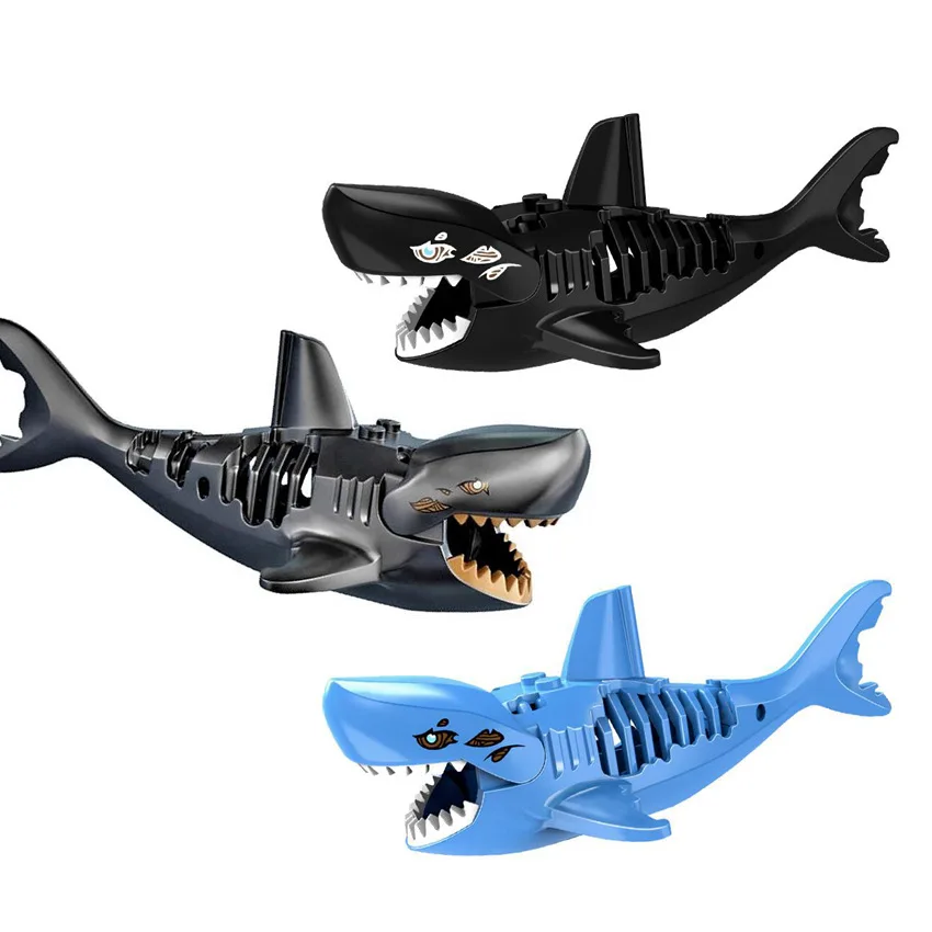 New Sea Shark Pirate Macrodontia Mini Blue Black Grey Model Moc Deep-sea Building Blocks Toys Kids Gift Boys Girls Diy Juguetes