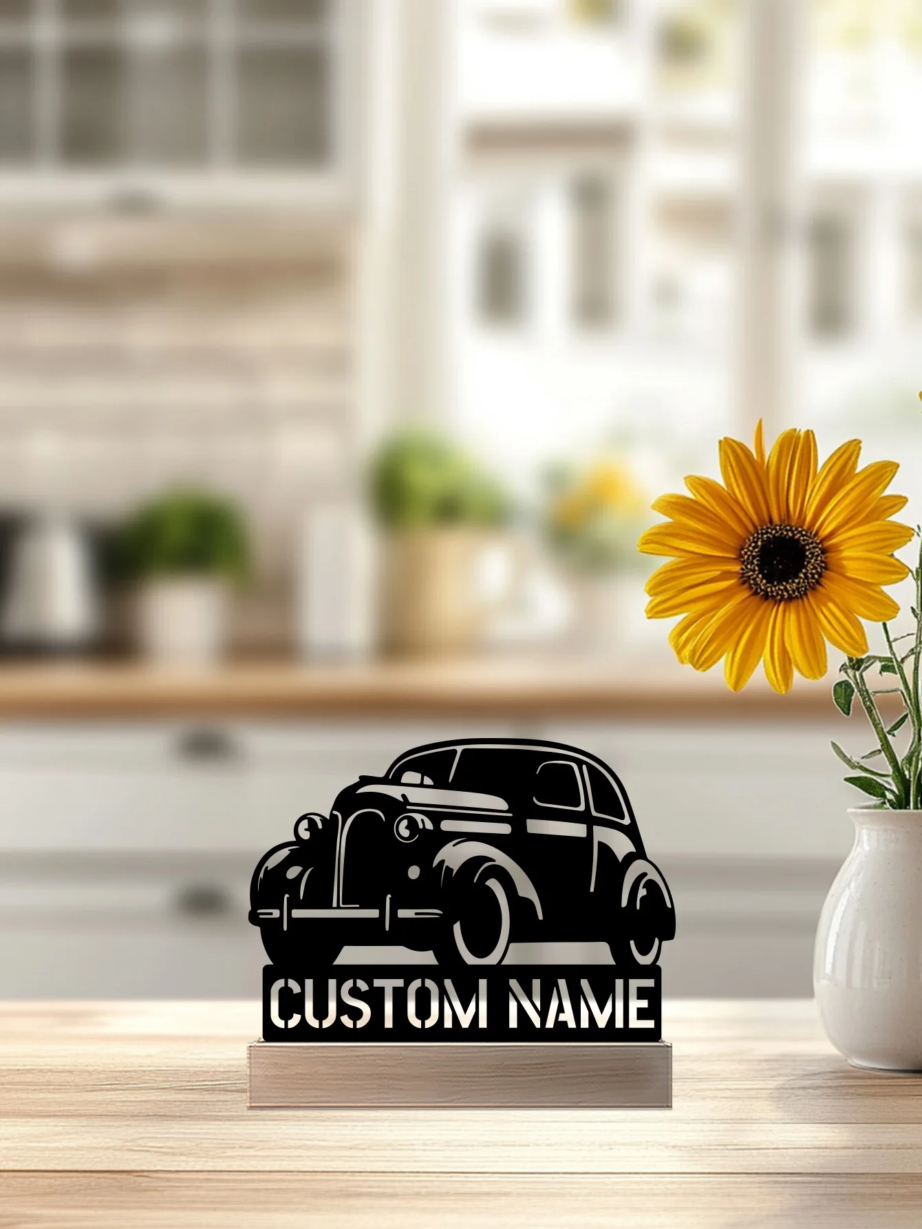 1 st Eenvoudige sedan Aangepaste Naam Metalen Standbeeld Met Houten Basis Metalen Standbeeld Ijzer Ornament Tin Sculptuur Kunst Ambachten Met Houten Basis
