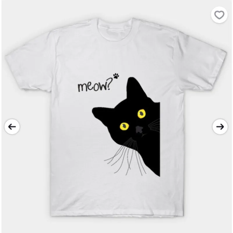 Cute White Cat with Scattered Circles Pattern Printed Black T Shirt Unique Dotted Minimalist Art Design Fashion Casual Wear