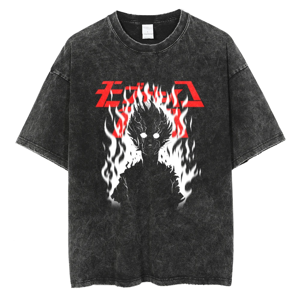 Mob Psycho 100 T Shirt Manga Printed Tshirt For Men Women Washed Cotton T-shirt Clothing Summer Short Sleeve Tees Tops view 2