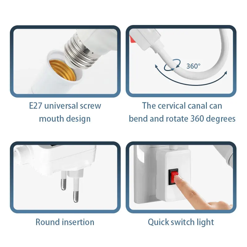 E27 screw socket Flexible tube lamp holder, bulb holder for wall mounted lamps, rotatable European style plug with switch