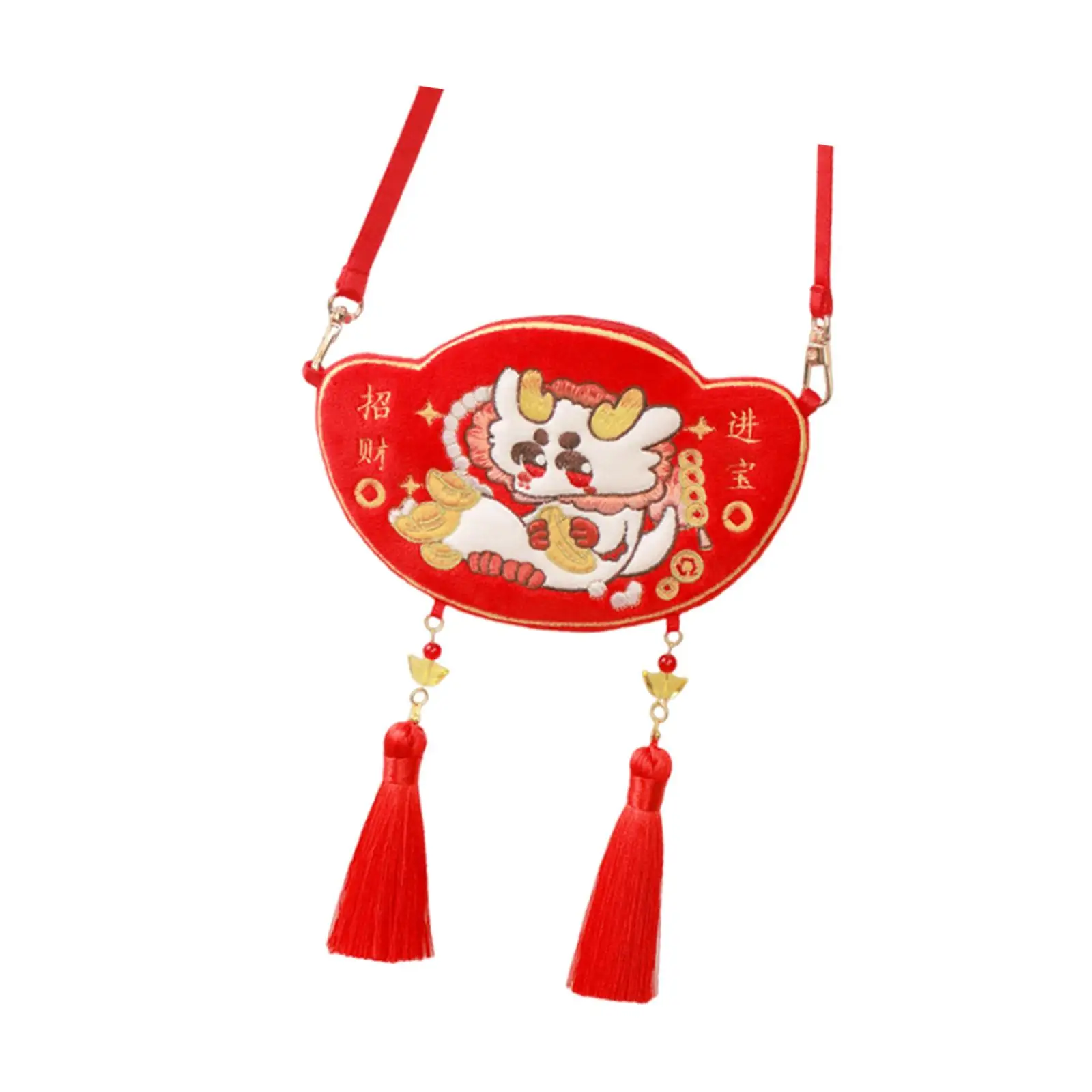 Traditional Festival Costume Embroidered Crossbody Purse Classic Red Bag Gift for Girls Spring Celebration
