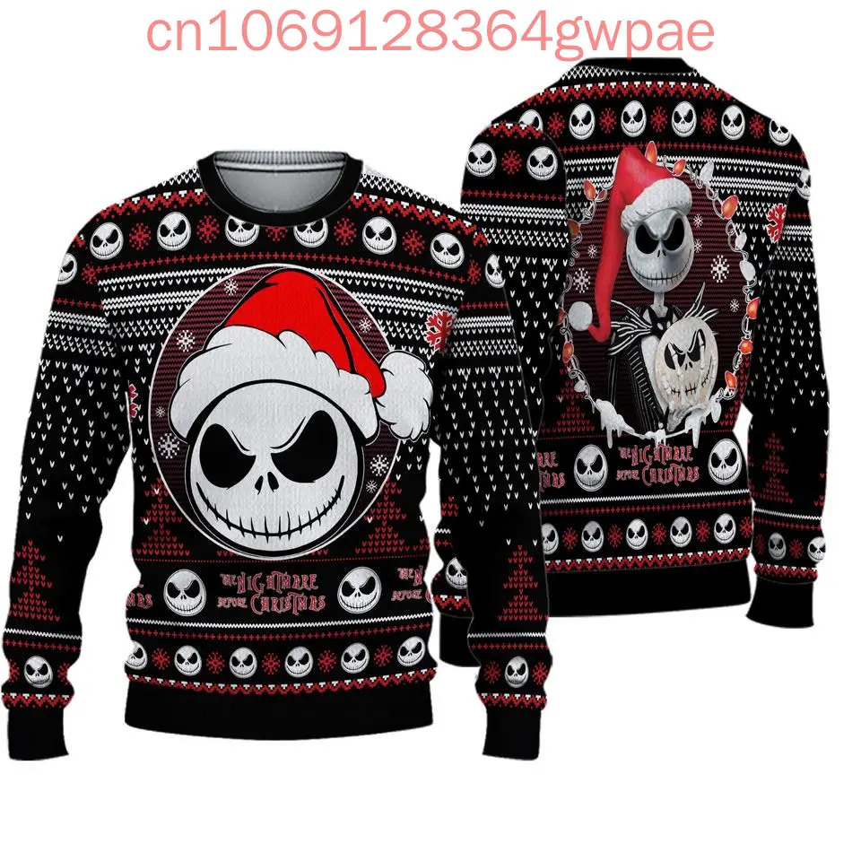 Jack Skellington Christmas Sweater Men's Women's 3d Print Ugly Sweater Disney Casual Cartoon Sweatshirt Christmas Sweater