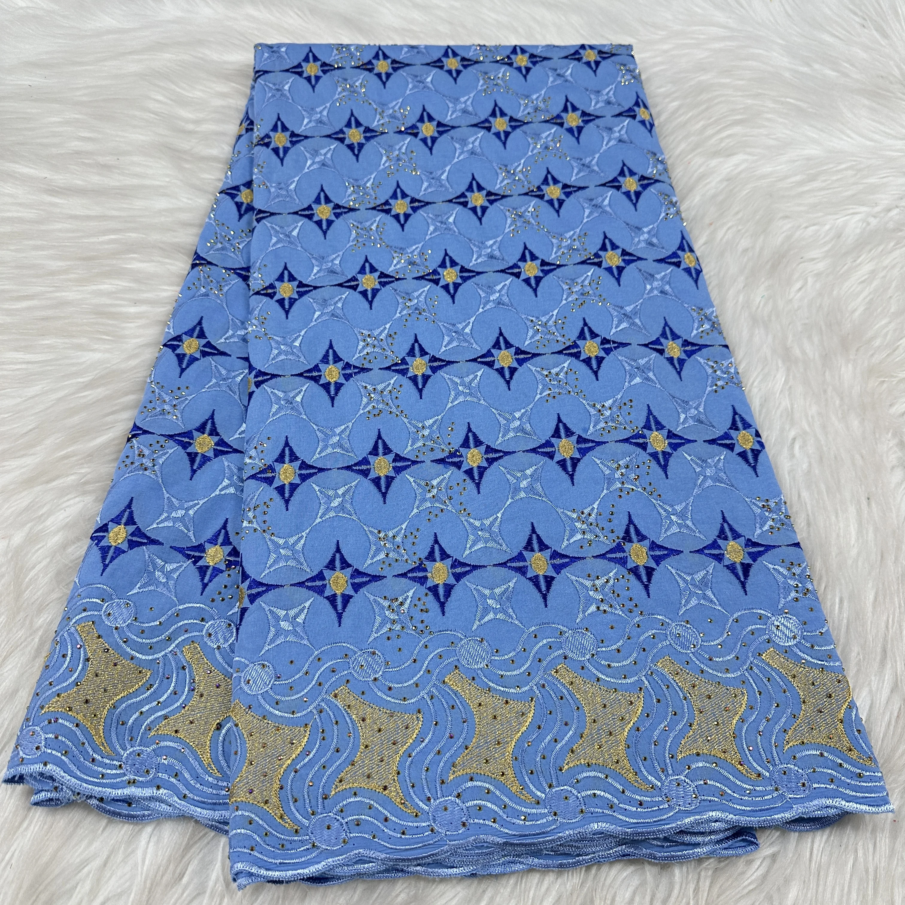 

Африканская хлопковая кружевная ткань, 2025 камней, высокое качество, нигерийская 100% хлопковая кружевная ткань, 5 ярдов для женщин, свадебные платья