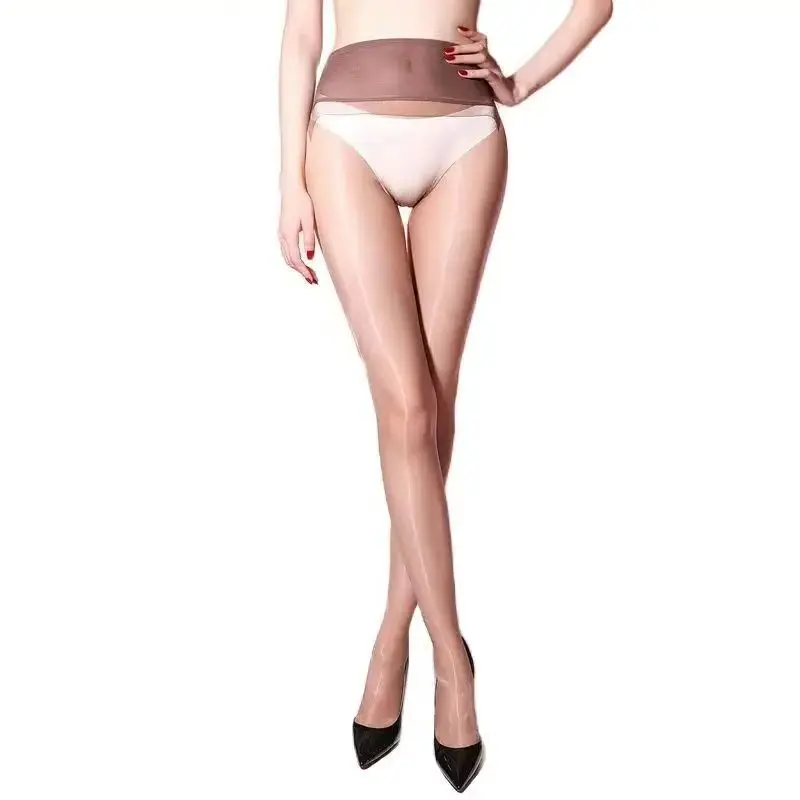 

1D Ultra-thin Aurora Oil Shiny Mesh Waist Seamless Stockings Women Silk Slip Transparent Pantyhose Fixed Feet Summer Tights