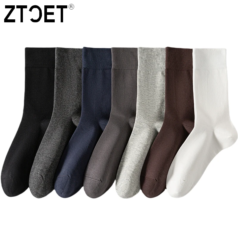 

High Quality Men's Combed Cotton Socks Boneless suture New Casual Breathable Black White Business 5Pairs Male Long Sock EU39-45