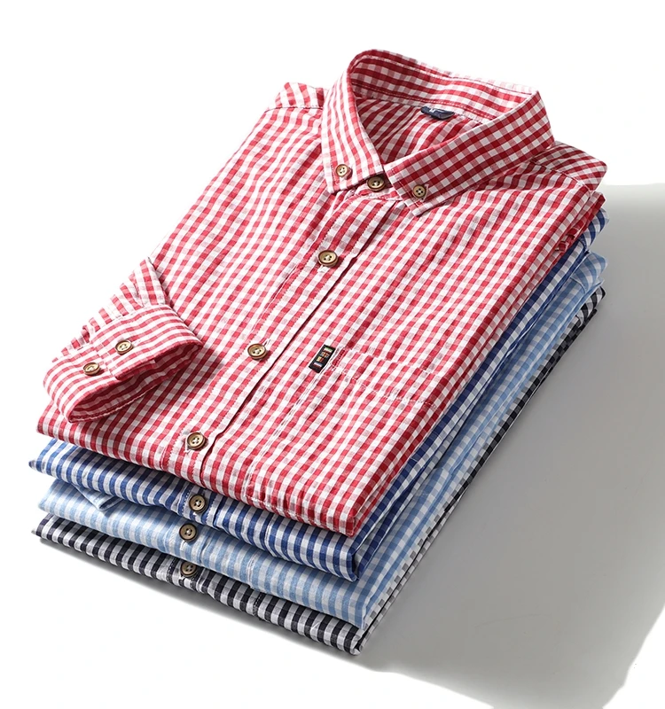 

Cotton Ox Fabric Plaid irt Men's Long Sve Comfortable Breathable Autumn New Sle Stand Fit Daily Wear irt