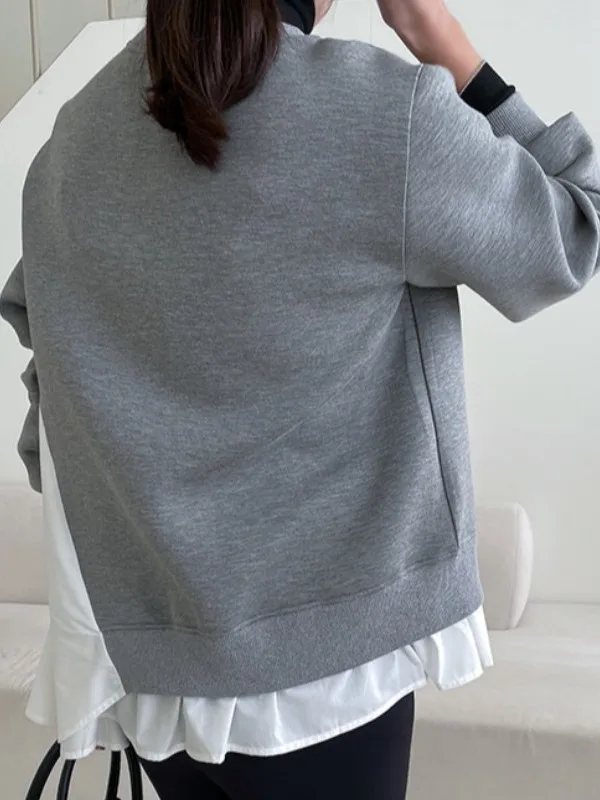 Thiened Patchwork rétro Sweat polyvalent Dongda Gate INS petite ence trajet Sle Long Sve col haut à capuche