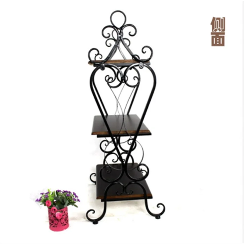 Solid wood shelf, living room retro wrought iron multi-layer book shelf, bedroom home sofa, table edge storage rack removable