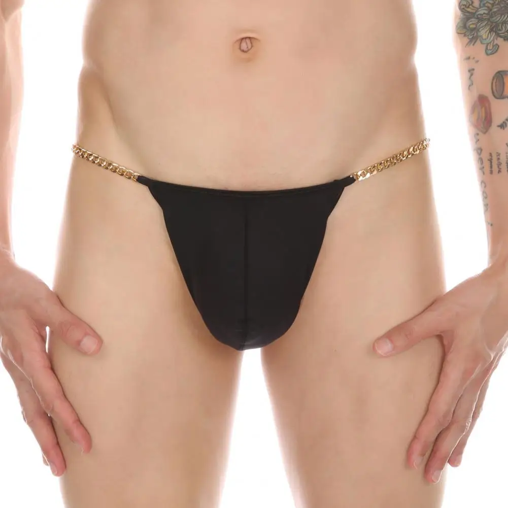 Comfortable Slim Fit Men Thong Men Thong Underwear Men's Ice Silk Thong Underwear with Metal Chains Hollow Out for High image 4