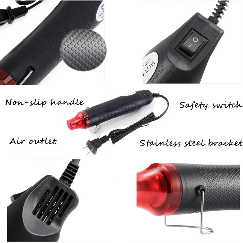 Mini Heat Gun for Epoxy Resin 300W Portable Handheld Black Hot Air Gun for Crafts Embossing Clay Rubber Stamp DIY Heat Tools