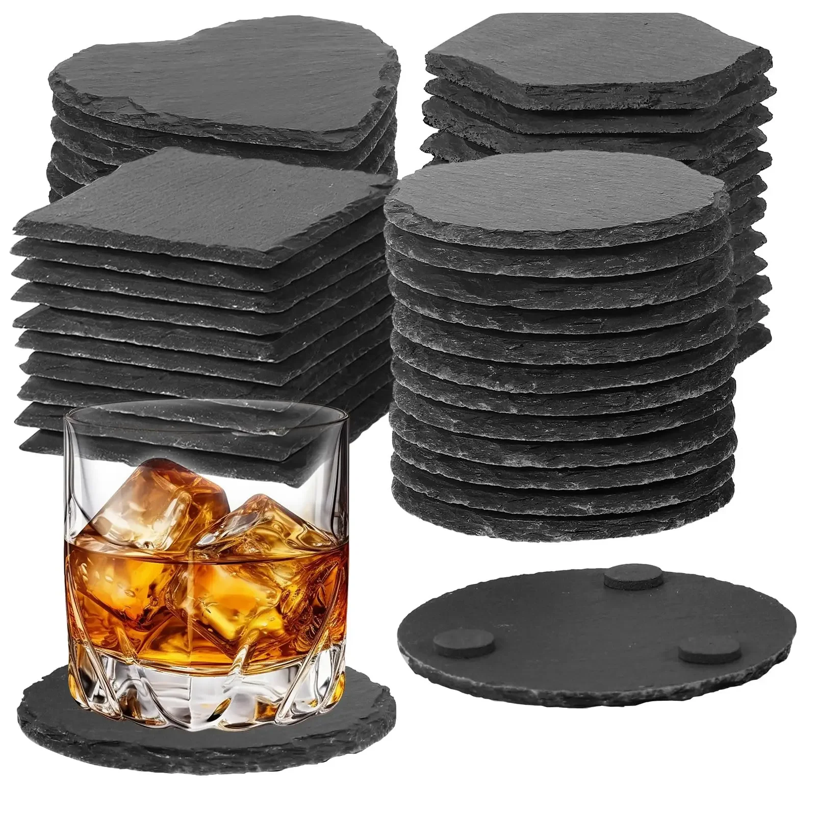 4/6pcs Natural Slate Coasters Kitchen Tea Cup Mug Heat Resistant Rock Coaster Stone Beermat Beverage Coaster Table Decor 10cm