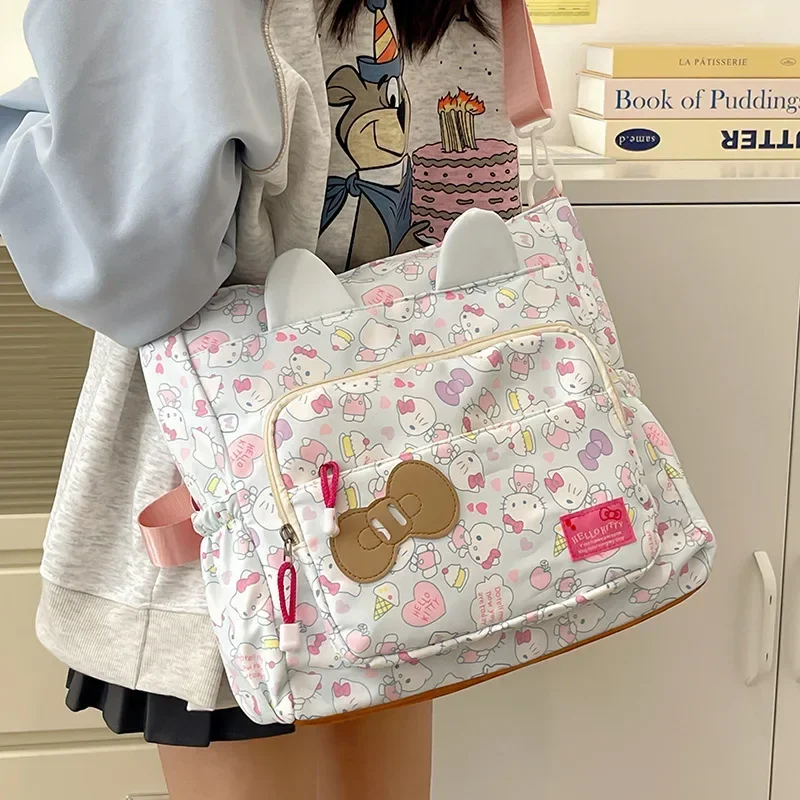 Korean Girl Carrying Large Capacity Storage Bag Ins Cute Printed Soft Student Practical and Lightweight Hello Kitty 2024 New