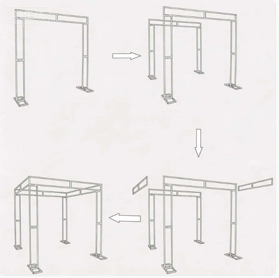 Eleganter schmiedeeiserner Hochzeitspavillon für den Außenbereich, quadratischer Metalltisch für künstliche Hochzeitsdekoration. – Detail 2