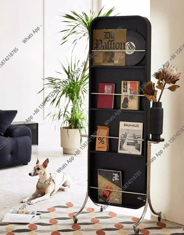 

Movable full body living room rotating floor mirror household bedroom storage magazine rack full-length mirror