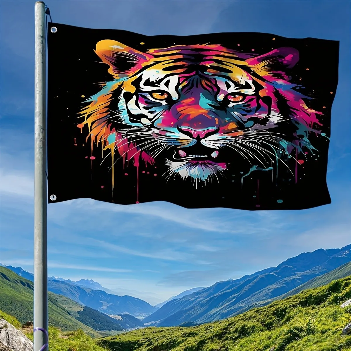 Colorful Splatter Art Tiger Face Polyester Flag Vivid Animal Courtyard Outdoor Decoration