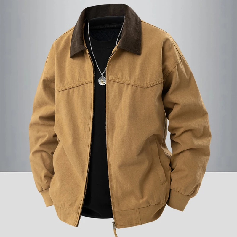 

Mens Cargo Jacket Solid Autumn Winter Casual Coat Fashion Streetwear Korean Minimalist Workwear Jackets Man Windbreaker Top